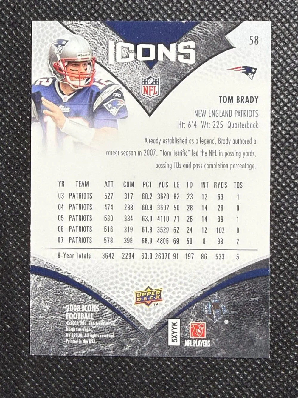 2008 Upper Deck Icons #58 Tom Brady New England Patriots HOF